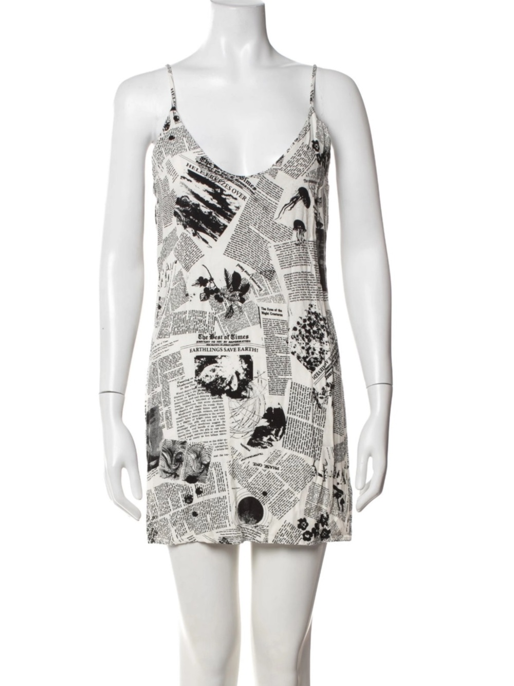 Reformation Black & White Newsprint Slip Dress